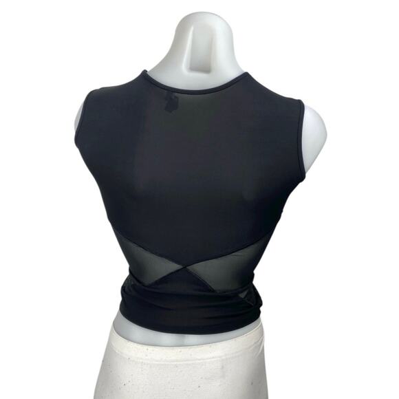 Miaou Women's Black Sleeveless High Neck Cutout Sheer Mesh Crop Tank Top Sz XXS - Picture 2 of 4